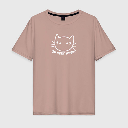 Мужская футболка оверсайз So very angry cat / Пыльно-розовый – фото 1