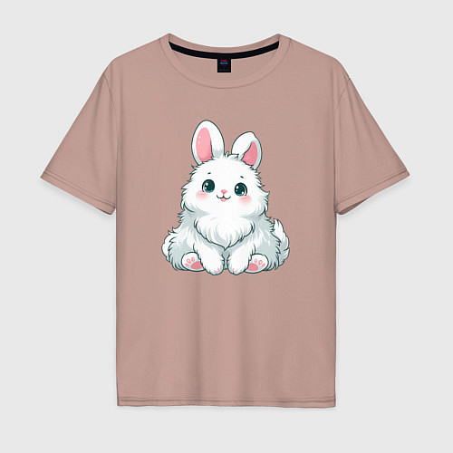 Мужская футболка оверсайз Пушистый аниме кролик / Пыльно-розовый – фото 1