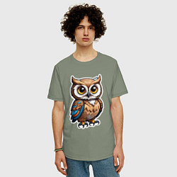 Футболка оверсайз мужская Сова - стикер, цвет: авокадо — фото 2