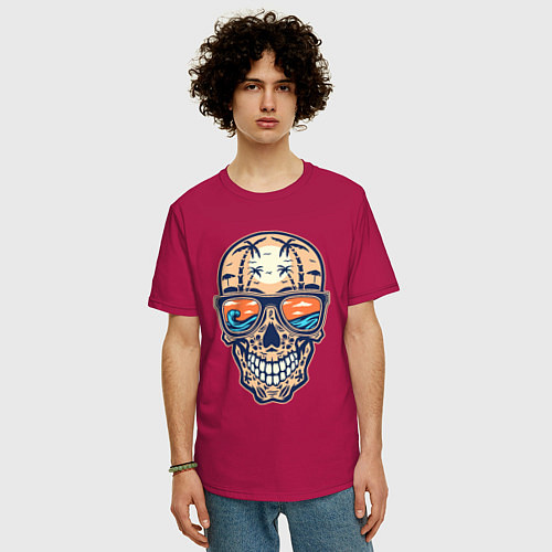 Мужская футболка оверсайз Summer skull / Маджента – фото 3