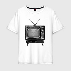 Мужская футболка оверсайз Старый телевизор черно-белый шум и череп