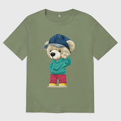 Футболка оверсайз мужская Плюшевый мишка приветствует, цвет: авокадо