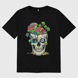 Мужская футболка оверсайз Психоделический череп с грибами