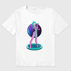 Футболка оверсайз мужская Cyber girl pink, цвет: белый