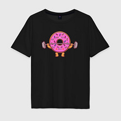 Футболка оверсайз мужская Пончик со штангой, цвет: черный
