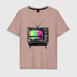 Футболка оверсайз мужская Старый телевизор no signal, цвет: пыльно-розовый