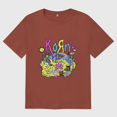 Мужская футболка оверсайз Korn - childs / Кирпичный – фото 1