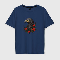 Футболка оверсайз мужская Орел и пуансеттия, цвет: тёмно-синий
