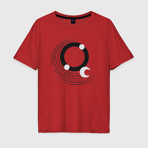 Мужская футболка оверсайз Луна абстракция, круги и линии / Красный – фото 1