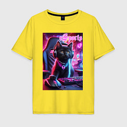 Мужская футболка оверсайз Чёрный котёнок - киберспорт