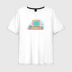 Мужская футболка оверсайз Старый компьютер с клавиатурой