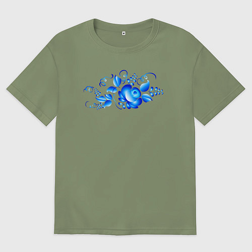 Мужская футболка оверсайз Цветок с листьями гжель / Авокадо – фото 1