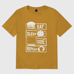Футболка оверсайз мужская Eat sleep code repeat арт, цвет: горчичный