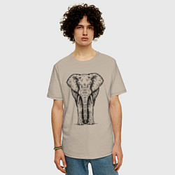 Футболка оверсайз мужская Слон анфас, цвет: миндальный — фото 2