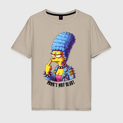 Футболка оверсайз мужская Marge Simpson - punks not dead motto, цвет: миндальный
