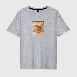 Мужская футболка оверсайз Котёнок с куриной ножкой