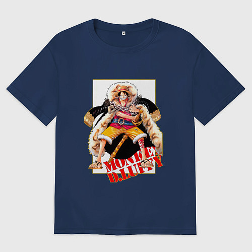 Мужская футболка оверсайз Луффи из аниме и манги One Piece / Тёмно-синий – фото 1