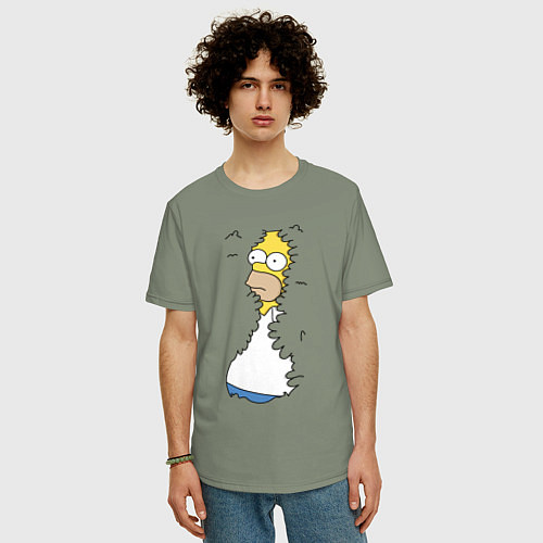 Мужская футболка оверсайз Гомер в кустах / Авокадо – фото 3