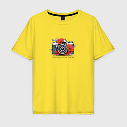 Мужская футболка оверсайз Фотоаппарат с цветами