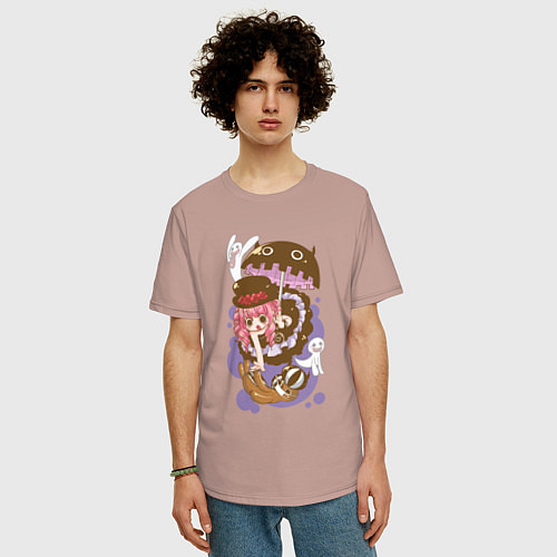 Мужская футболка оверсайз Перона чиби - One Piece / Пыльно-розовый – фото 3