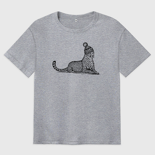 Мужская футболка оверсайз Ягуар в шапке лежит / Меланж – фото 1