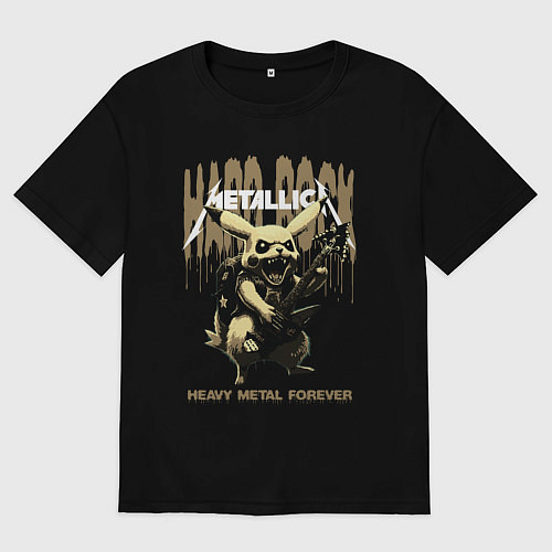 Мужская футболка оверсайз Metallica на фоне тяжёлого рока от Пикачу / Черный – фото 1