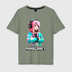 Мужская футболка оверсайз Minecraft девушка с розовыми волосами