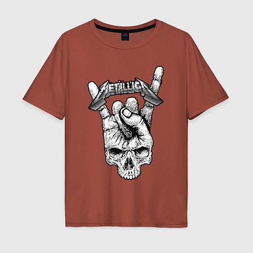 Мужская футболка оверсайз Metallica hand / Кирпичный – фото 1