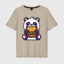 Мужская футболка оверсайз Панда ест гамбургер