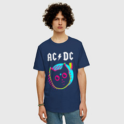 Футболка оверсайз мужская AC DC rock star cat, цвет: тёмно-синий — фото 2