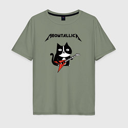 Футболка оверсайз мужская Meowtallica cat, цвет: авокадо