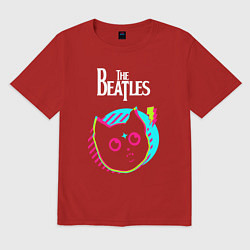 Футболка оверсайз мужская The Beatles rock star cat, цвет: красный