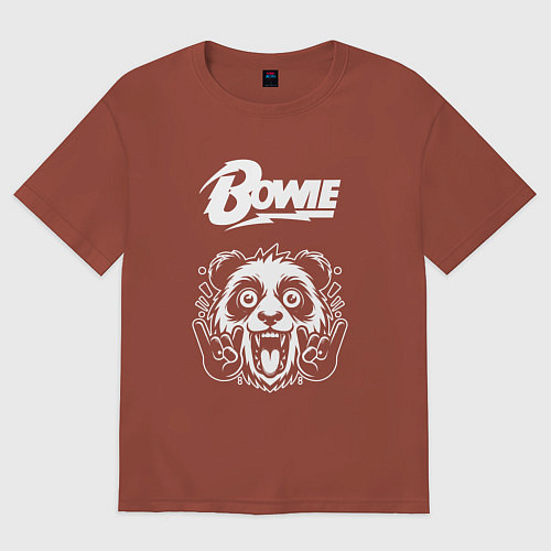 Мужская футболка оверсайз David Bowie rock panda / Кирпичный – фото 1