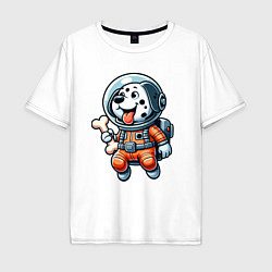 Футболка оверсайз мужская Dalmatian cosmonaut puppy with a bone, цвет: белый