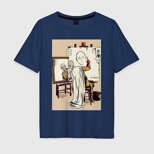Мужская футболка оверсайз Ванпанчмен Сайтама рисует / Тёмно-синий – фото 1