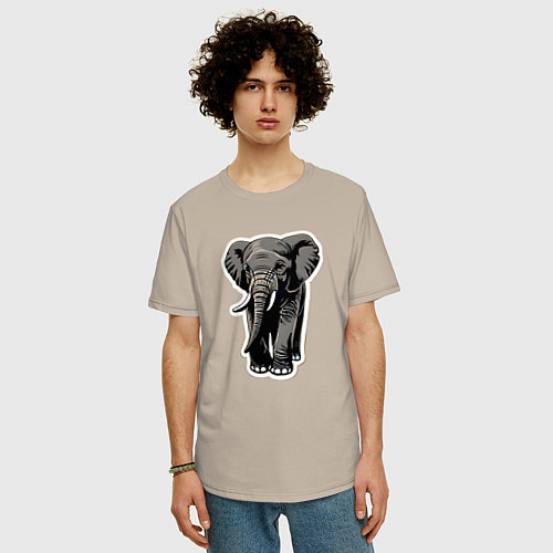 Мужская футболка оверсайз Большой африканский слон / Миндальный – фото 3