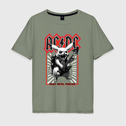 Мужская футболка оверсайз AC DC на фоне Пикачу играющего рок на гитаре