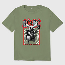 Футболка оверсайз мужская AC DC на фоне Пикачу играющего рок на гитаре, цвет: авокадо