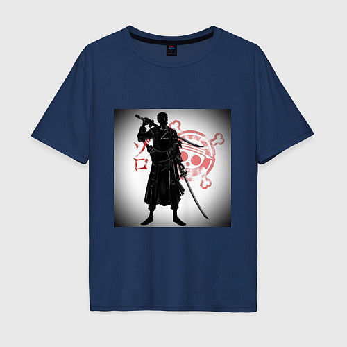 Мужская футболка оверсайз Ван Пис Зоро Ророноа / Тёмно-синий – фото 1