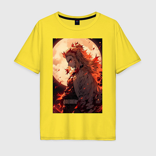 Мужская футболка оверсайз Кёджуро Ренгоку столп пламени / Желтый – фото 1
