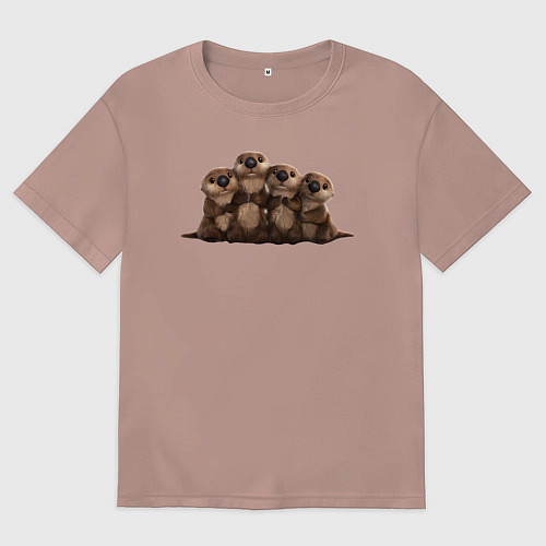 Мужская футболка оверсайз Мультяшные бобры / Пыльно-розовый – фото 1