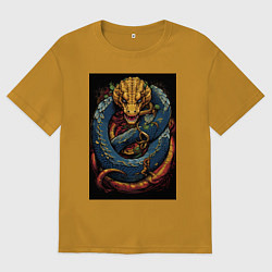 Мужская футболка оверсайз Муай тай синий дракон