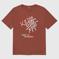 Футболка оверсайз мужская Живу по своим правилам - крестики нолики, цвет: кирпичный