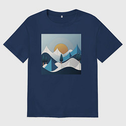Футболка оверсайз мужская Горный пейзаж - абстракция с горами, цвет: тёмно-синий