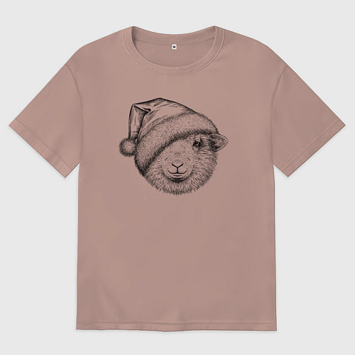 Мужская футболка оверсайз Новогодняя овечка / Пыльно-розовый – фото 1