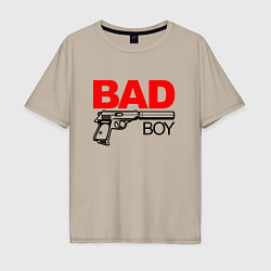 Футболка оверсайз мужская Bad boy with gun, цвет: миндальный