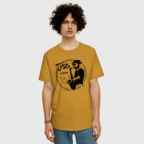 Мужская футболка оверсайз Jazz lover / Горчичный – фото 3