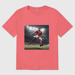 Футболка оверсайз мужская Футболист пинающий мяч, цвет: коралловый