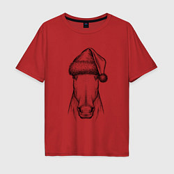 Мужская футболка оверсайз Новогодняя лошадь
