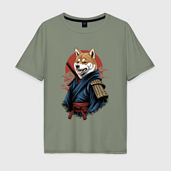 Мужская футболка оверсайз Собака Сиба-ину самурай